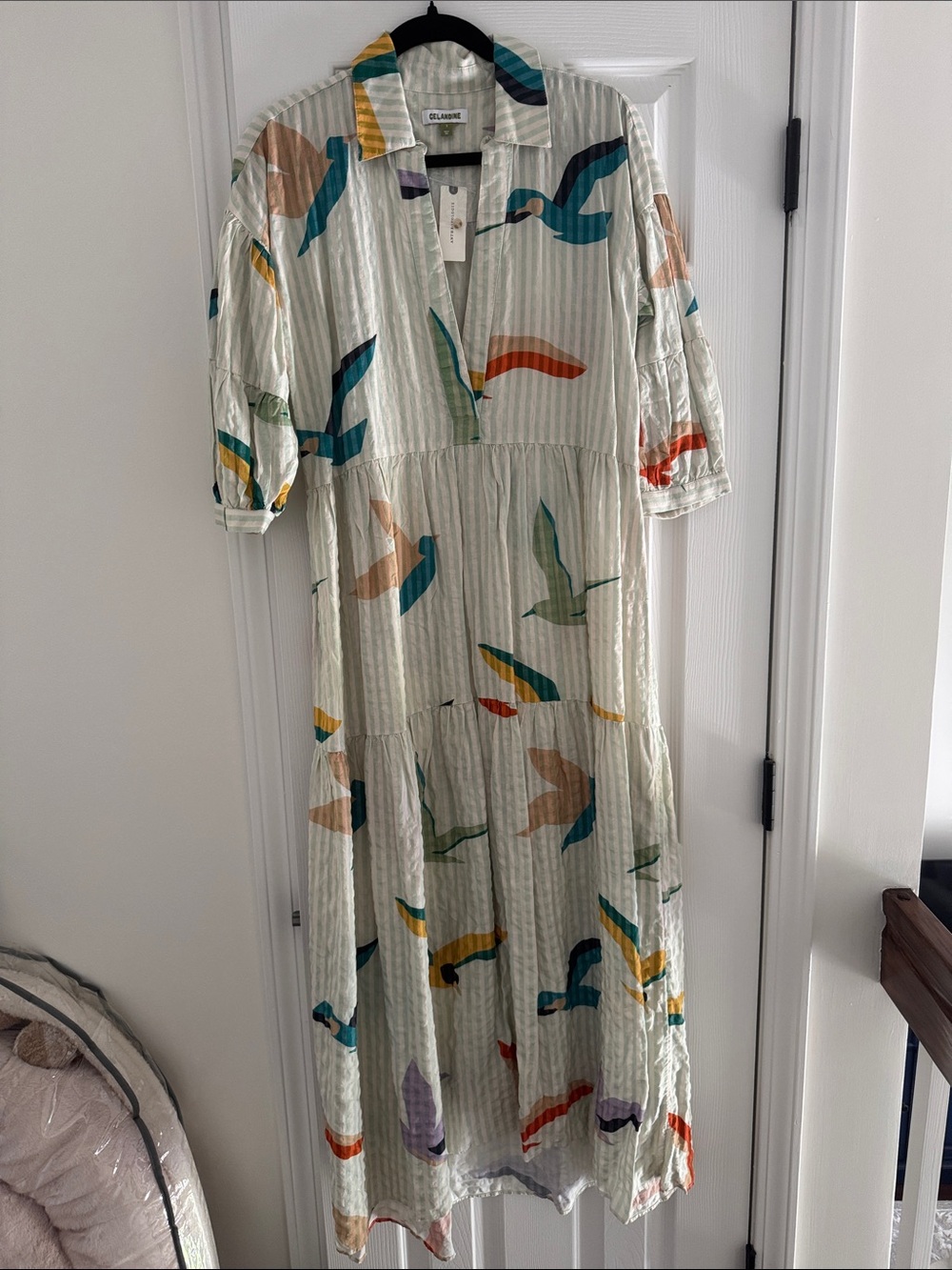Seagull Print Tiered Midi Dress - Multi